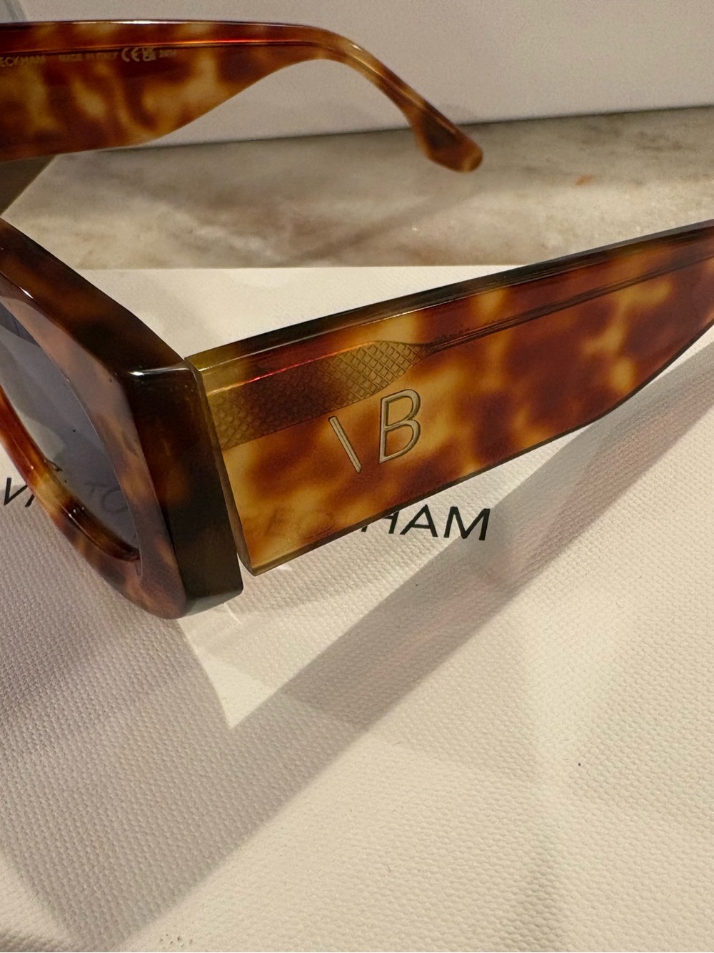 Victoria Beckham Tortoiseshell Square Sunglasses — Striped Blonde Havana - Picture 6 of 8